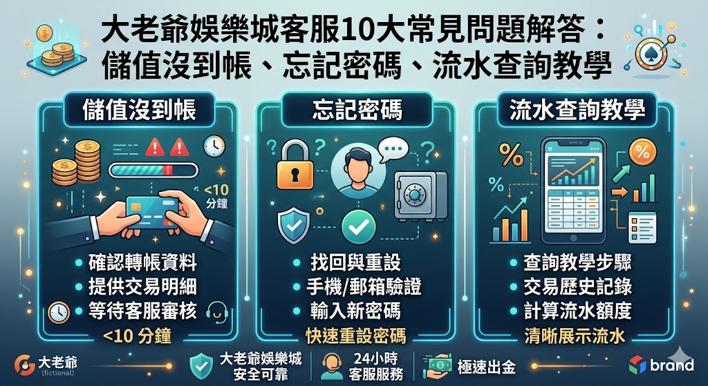 大老爺娛樂城客服10大常見問題解答：儲值沒到帳、忘記密碼、流水查詢教學